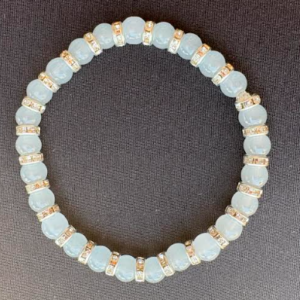 Light Gray Blue Glass Bead Bracelet with Silver Rhinestone Spacers