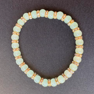 Light Green Glass Bead Bracelet with Gold Rhinestone Spacers